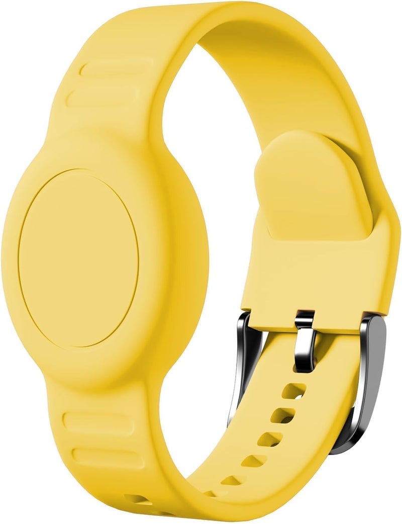 Foweroty for AirTag Bracelet for Kids, Waterproof Cute Print for Air tag Holder for Kids with Soft Silicone Full Coverage Anti-Lost Hidden for Airtag Wristband Accessories for Child, Yellow - Image 1